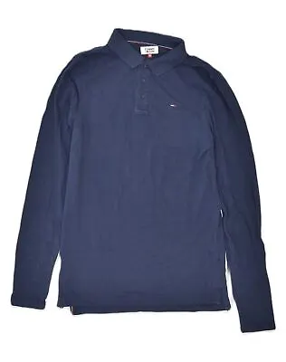 TOMMY JEANS Mens Long Sleeve Polo Shirt Medium Navy Blue Cotton QZ13 • $11.70