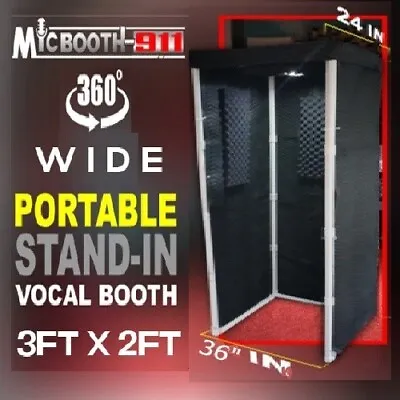 MICBOOTH-911 WIDE 3' X 2' / Portable Stand-In Vocal BOOTH W/ Light • $389.77