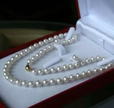 Real 7-8mm Natural White Cultured Pearl Necklace Earrings Set 18  AAA+ • $14.99