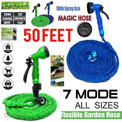 £8.09 • Buy 50ft Expandable Garden Hose Pipe Flexible Magic Hose 7 Function Water Spray Gun