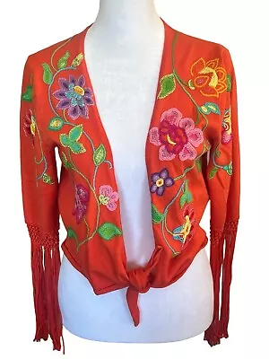 Michael Simon RARE Floral Fringe Sleeve Open Cardigan Size Medium Spring Summer • $30