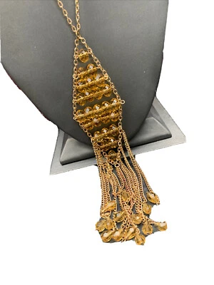 $29.98 • Buy Vintage Unusual Necklace Citrine Glass  Crystal  Tassel Pendant Gold  Time 30”