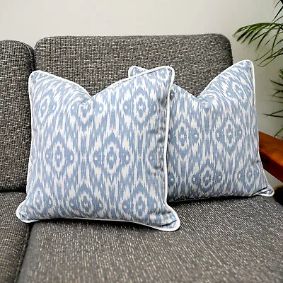Blue & White Ikat Scatter Cushion Covers /Throw Pillows With Piping Ashley Wilde • £19.99