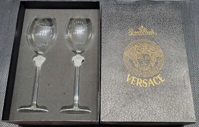 Versace Medusa Rosenthal Crystal White Wine Glasses Set W/Box • $299.99