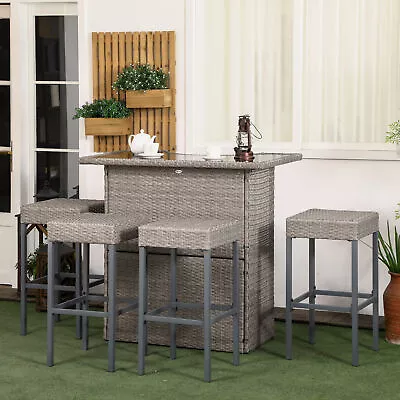 5pc Outdoor Rattan PE Wicker Bar Set Bistro Patio Furniture Table Stool • $304.99