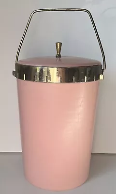 Vintage Mid Century Plas-tex Ice Plastic Bucket Pink W/ Gold Accents Cooler • $20