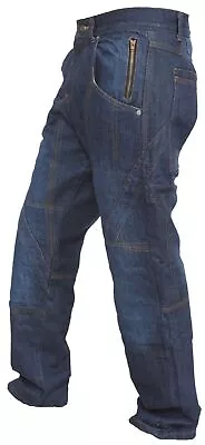 Men Denim Blue Motorbike Motorcycle Jeans Pants Protective Lining Armor Trousers • £39.99