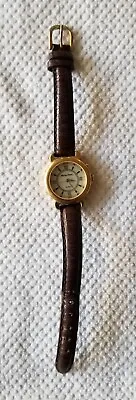 Mathey Tissot Gold Tone Watch Lighted Dial Brown Leather Band 5 -6.5  New Batt. • $11.99