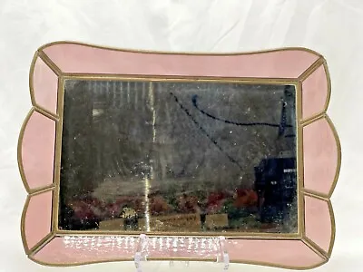 Vintage Leaded/Brass Amethyst  Purple Glass Dresser Tray Wall Mirror • $19.99