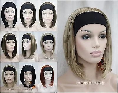 Short Straight Women Ladies Daily 3/4 Full Half Wig Headband Cosplay 9 Colors • $17.99