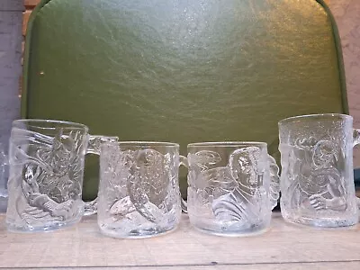 BATMAN FOREVER McDonalds 1995 Complete Set 4 Embossed Glass Mugs Cups Vintage • $39.99