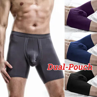 Men Boxer Briefs Underwear Stretch Long Leg Dual-Pouch Comfy Sport Boxers Shorts • £5.79