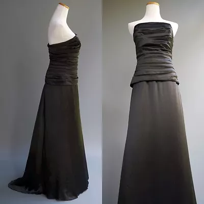 Nicole Miller Black Silk Charmeuse Formal Gown Strapless Dress Pleated Bodice S • $99