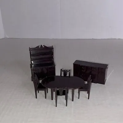 7 Pieces Of Vintage 1950s Marx Brown Dollhouse Plastic Dining Room Furniture • $24.99