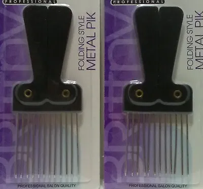 $8.99 • Buy 2 Pack Of Man Tease Hair Folding Pik  DETANGLE Metal AFRO Lift Comb Wig Pick 