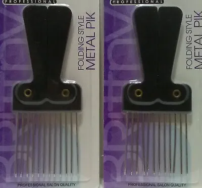 2 Pack Of Man Tease Hair Folding Pik  DETANGLE Metal AFRO Lift Comb Wig Pick  • $8.99