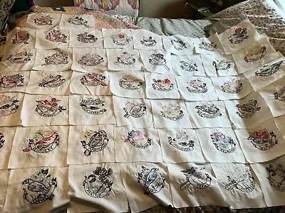 Vintage Hand-Embroidered State Flowers & Birds Quilt Blocks All Fifty 8 Squares • $48