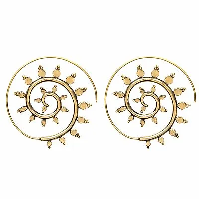 $49.79 • Buy Indian Earrings Gold Brass Dot Work Mandala Sun Spiral Threader - 81stgeneration