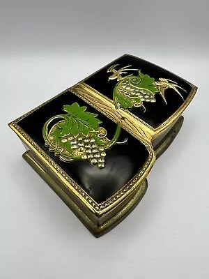 Vintage Retro Ornate Metal Jewellery Trinket Box Dish Red Lining Floral Birds • £4.95