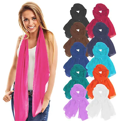 Long Plain Fashion Scarf Ladies Neck Scarves Chiffon Shawl Wrap • £4.99