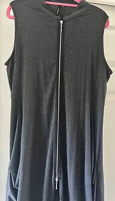 Yong Kim Ladies Zipped Long Waistcoat  With Draped Pockets Size 16 Grey • £15