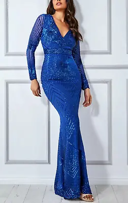 GODDIVA Stephanie Prat Sequin Maxi Dress Size 08 UK Evening Wedding PROM Cruise • £74.99