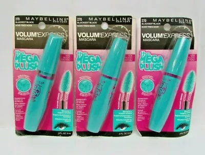 3 Pack Maybelline Volum'Express Mascara The Mega Plush 270 Blackest Black NEW • $16.99