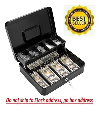 Cash Box With Lock Key And Money Tray Large Money Box For Cash Metal Lock Box • $25.97