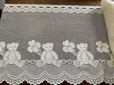 Heritage Teddy Bear 1980's Macrame Ring Curtain Lace Ecru USA 24 X 13 3/4 Yards • $60