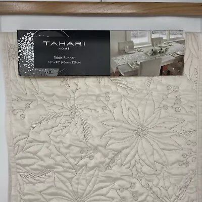 Tahari Home Christmas Holiday Table Runner Velvet 16X90 Beige Poinsettia • $49.99