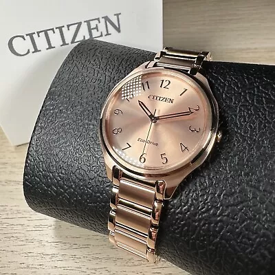 NEW✅ Citizen Eco-Drive Casual Women's Watch Rose Gold Stainless Steel EM0758-58X • $189.99