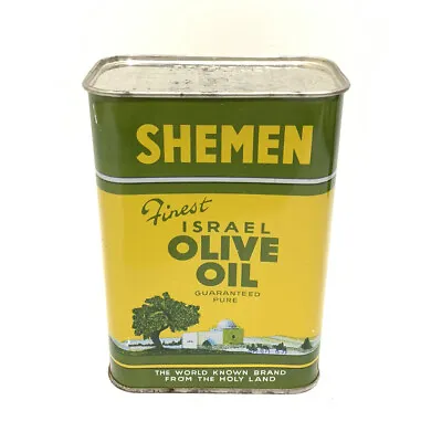 Vintage KOSHER Jewish OLIVE OIL Tin UNOPENED LITHO Tin Can Israel SHEMEN Holy • $137.50