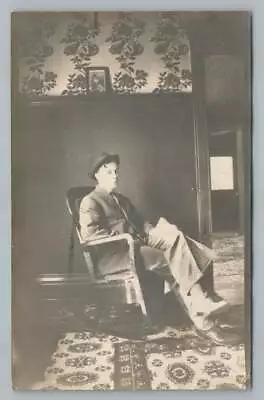 Rocking Chair Boy On Patterned Throw Rug RPPC Mason City Iowa Interior Photo '08 • $11.69