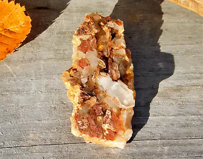 Clear Quartz Crystal Cluster Vein Natural Orange Iron Oxide For Healing Energy • $24