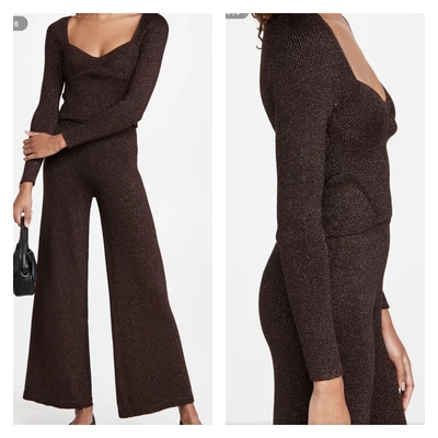 $224 • Buy Staud Cerro Long Sleeve Knit Top Metallic Brown XL NWT Classic Holiday