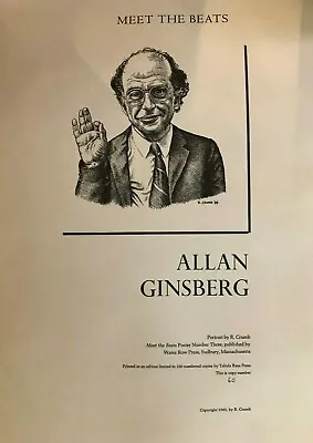 R. Crumb -  Allan Ginsberg  Meet The Beats Poster 1985 100 Numbered Copies  • $19.95