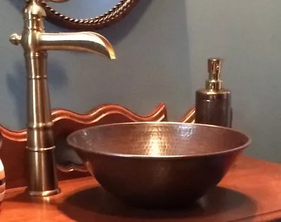 14  Round Antique Copper Vessel Bathroom Sink Daisy Drain Included  • $169.95