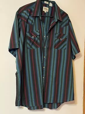 Ely Cattleman Vintage Mens 2XL Western Shirt Pearl Snap Short Sleeve Striped • $18.99