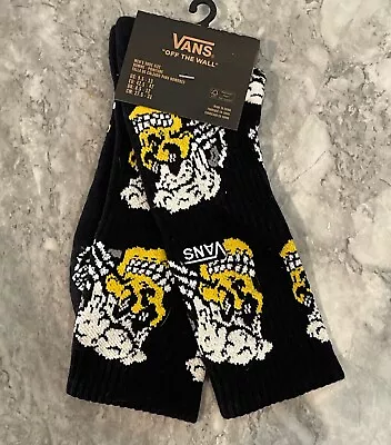 Vans Cheers Crew Socks Skulls MULLET Black Yellow Skating LARGE (9-12) • $9.79