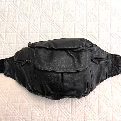 Vintage Genuine Leather Fanny Pack Waist Bag Sling Black Made In Mexico • $22