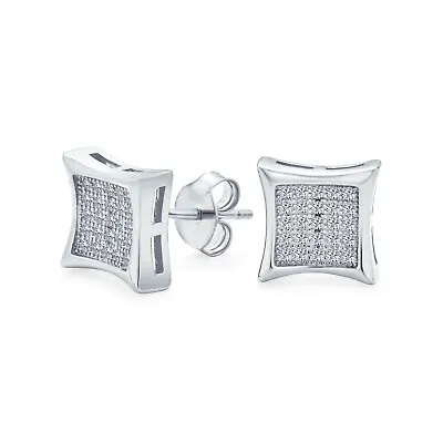 Geometric Unisex Mens Square Shaped Cubic Zirconia Micro Pave CZ Kite Stud • $12.99