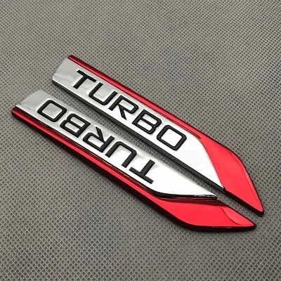 1 Pair Red Metal Turbo Side Wing Badge Chrome Fender Emblem Decal 3D Car Sticker • $11.42