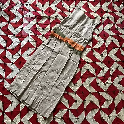 Vintage Elenor Gay Linen Dress With Ribbon Belt As Is Worn 60s  • $10