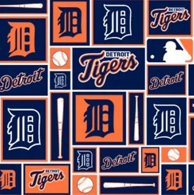 Cotton Detroit Tigers Squares MLB Baseball Sport Cotton Fabric Print BTY D158.14 • $13.95