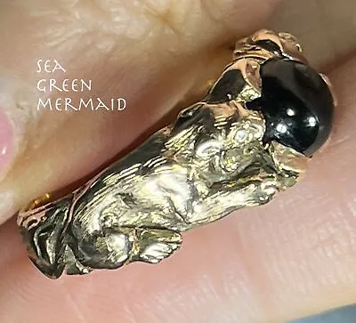 $1099 • Buy 14k Gold 2 TIGERS WOLVES Ring W Onyx & Diamonds. 9g