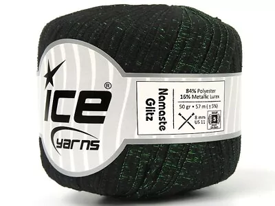 Namaste Glitz Ribbon Yarn 80630 Black W Green Metallic Ice Yarns 50gr 50y 1/4 Wd • $6.99