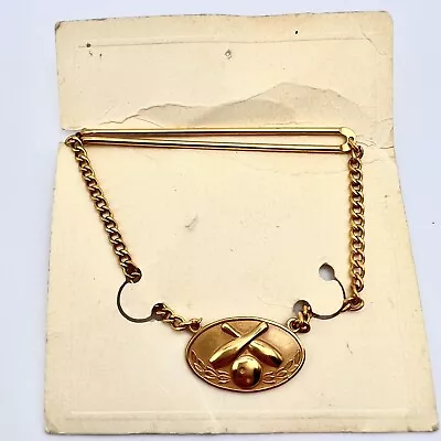 Vintage Gold Tone Chain Tie Clip Bowling Ball Pins Medallion • $19.89