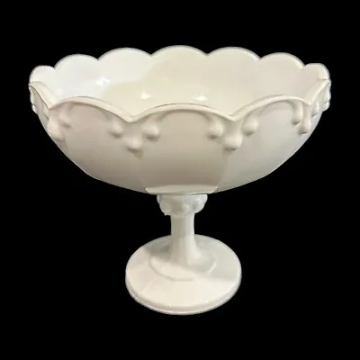 Vintage Indiana Milk Pedestal Bowl Glass Compote Scalloped Teardrop Centerpiece • $29