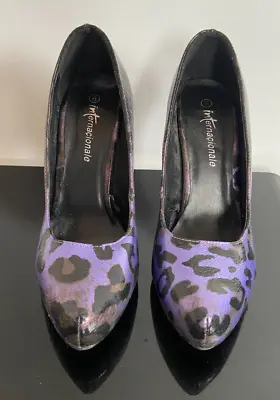 Purple Black Leopard Print Patent Leather Heels Platform Shoes Size 6 Point Toe • £8