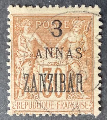 French P.O. In Zanzibar 1898 + 3 Annas On 30 Cent Stamp Vfu • $1.23